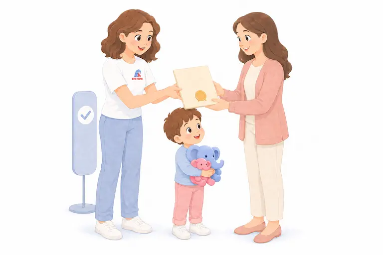 Специалист передаёт семье сертификат